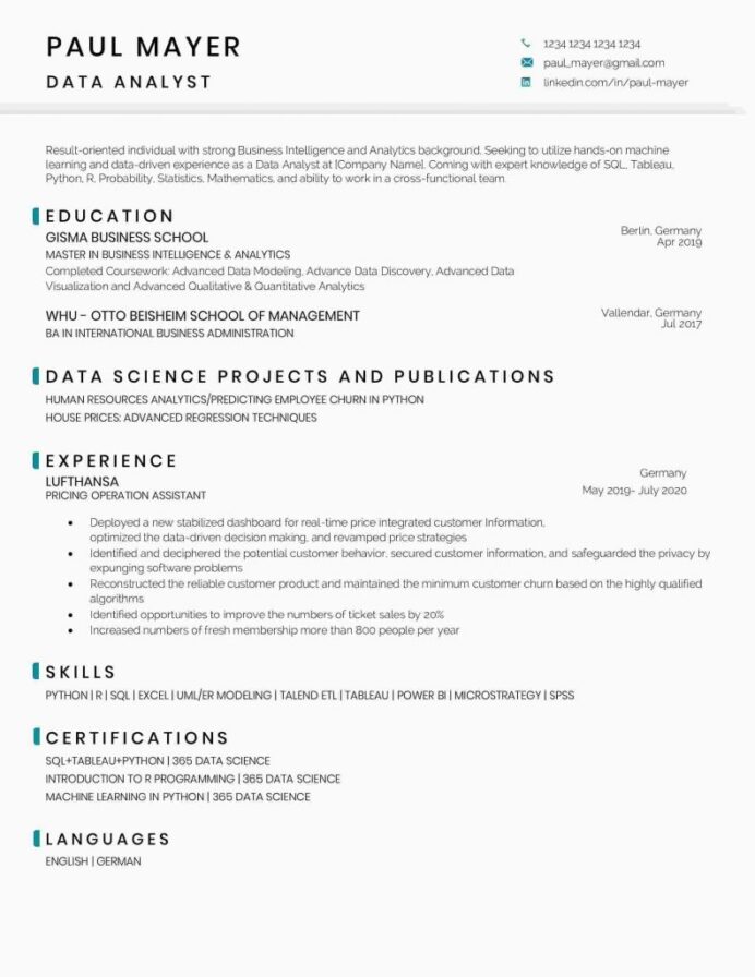 data analyst resume sample and template science business intelligence 791x1024 mba Resume Business Intelligence Resume Sample