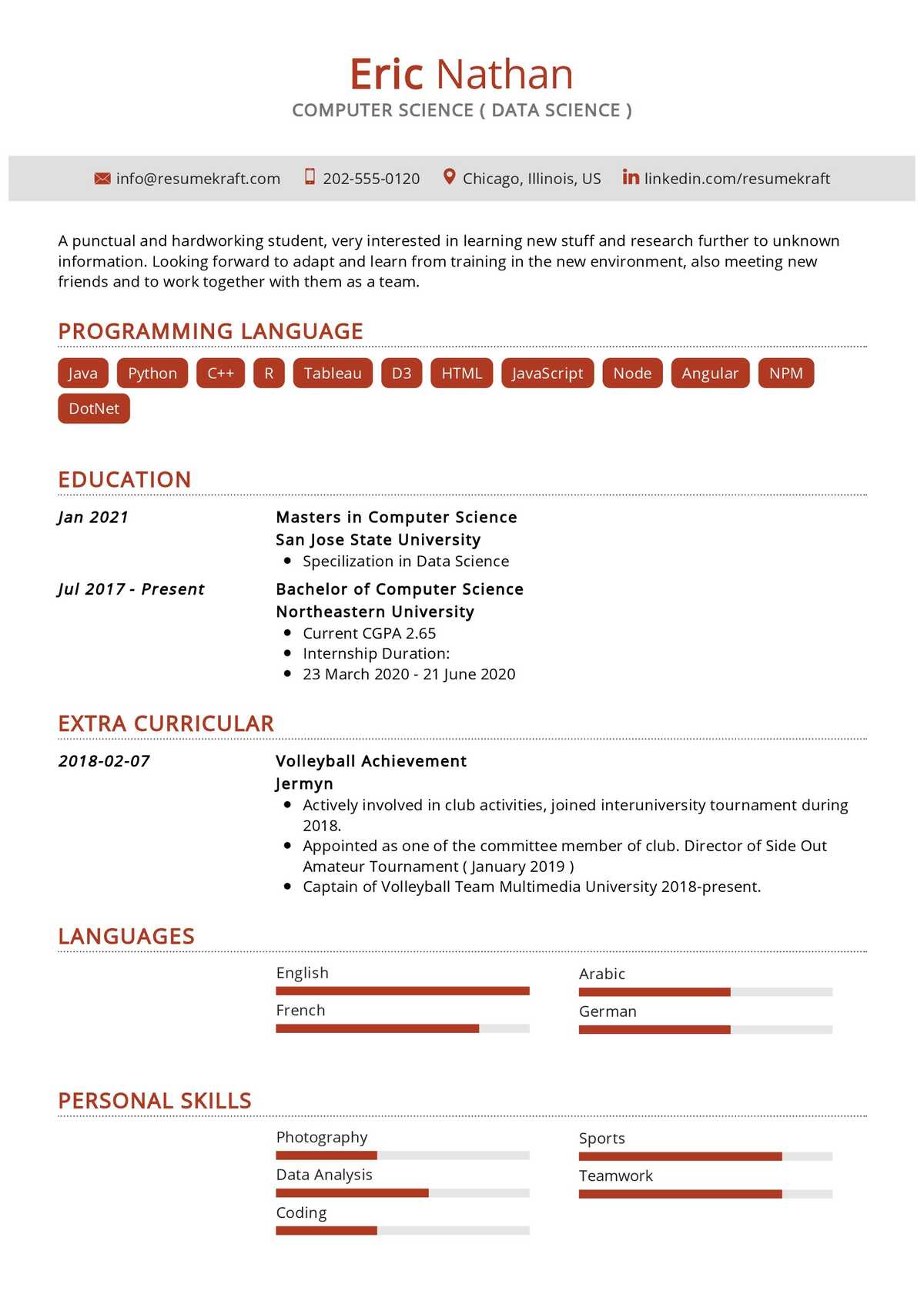 data science fresher resume sample writing tips resumekraft engineering informational Resume Engineering Fresher Resume Sample Download