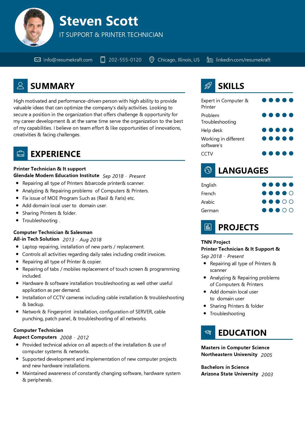 printer technician resume sample writing tips resumekraft computer technical support Resume Computer Technical Support Resume Sample